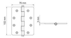Sabit Milli Kapı Menteşesi 102x76x3mm Pirinç Mat Fırçalanmış 201