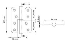 Yaprak Menteşe Çıkabilen 100mm Paslanmaz Mat 304 Sol