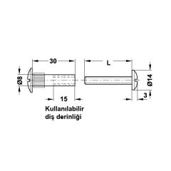 Hafele Montabent Bağlantı Vidası 36-46mm, Mat Nikel Renk (100 Adet)