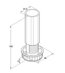 Hafele PFT04 Dübelli Baza Ayağı 150mm, Siyah Renk