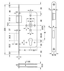 Hafele Gömme kilit PC F p.çelik mat sol 65/20mm