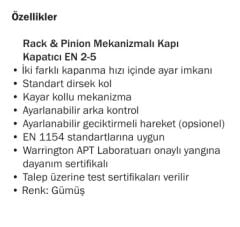 Kapı Kapatıcı Dirsek Kollu Yangın Dayanımlı EN 2-5 Gümüş