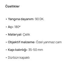 Yangın Kapı Dürbünü 90 dk 35-50 mm Pirinç Parlak