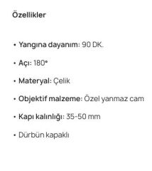 Yangın Kapı Dürbünü 90 dk 35-50 mm Krom Parlak