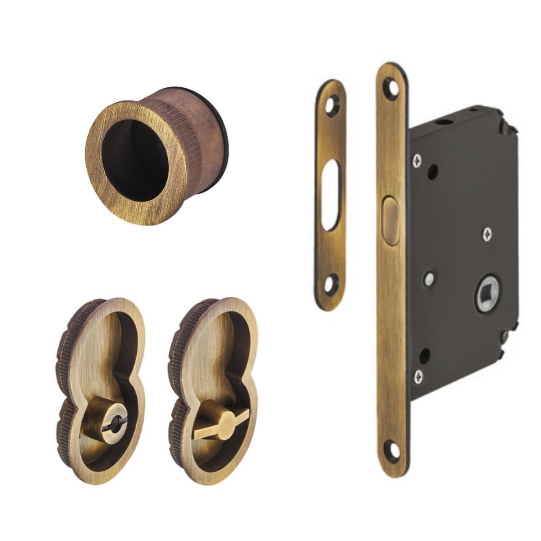 Hafele Otto Kayar Kapı Kilit Set Banyo Tipi (WC) Antik Bronz Renk