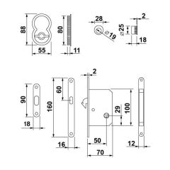 Hafele Otto Kayar Kapı Kilit Set Banyo Tipi (WC) Mat Nikel Renk