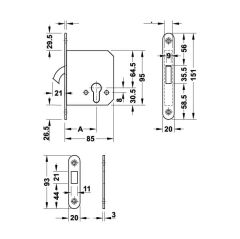 Hafele Kayar Kapı Kilidi Barelli Tip (PC) Mat Paslanmaz Çelik Renk