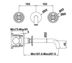 Hafele LOFT Ankastre Lavabo Bataryası Mat Altın
