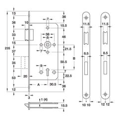 Hafele Gömme Kilit Banyo Tipi (WC) 55/24mm, Paslanmaz Çelik Renk
