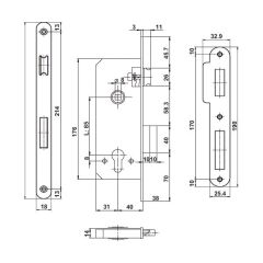 Hafele Gömme (Metal Dilli) Kilit H40.01 Barelli 40/18mm Mat Nikel Renk