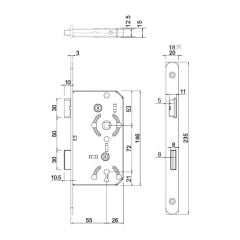 Hafele Gömme Kilit Oda Tipi 55/18mm, Sol Yönlü Gümüş Renk