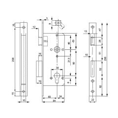 Hafele Gömme Kilit Oda Tipi (CB) 60/22mm, Parlak Pirinç Renk