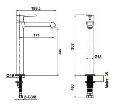 Hafele MILLENIA Yüksek Lavabo Bataryası Mat Siyah