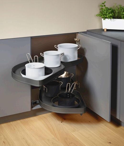 Hafele Kesseböhmer Lemans II Arena Pure Köşe Kiler Sistemi 2 Sepet Sol Dönüşlü Antrasit 461-468 mm