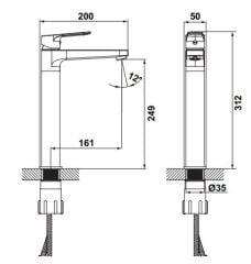 Hafele CENTRO Yüksek Lavabo Bataryası Mat Siyah