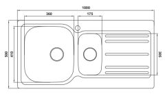 Hafele CAPUA06 Eviye Tezgah Üstü 1000x500mm Satin Sol