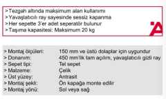Hafele Neva Şişelik 150mm Sol Yönlü Antrasit Renk