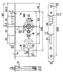 Hafele H100.01 Barelli Tip Gömme Kapı Kilidi Paslanmaz Çelik 100/20/72mm DIN Sağ