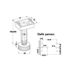Hafele PFT03 Plastik Baza Ayağı 100mm, Siyah Renk