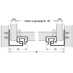 Hafele Gizli Ray Tam Açılım Bas-Aç Matrix Um A30 450mm Galvaniz