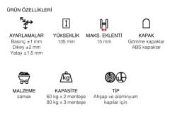 Gizli Kapı Menteşesi 135mm 80kg  Krom Parlak