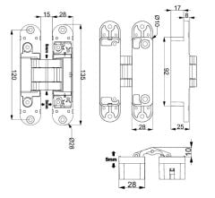 Gizli Kapı Menteşesi 135mm 80kg  Krom Parlak