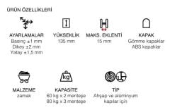 Gizli Kapı Menteşesi 135mm 80kg  Parlak Fırçalanmış Inox