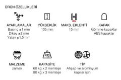 Gizli Kapı Menteşesi 135mm 80kg  Parlak Fırçalanmış Inox