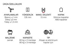 Gizli Kapı Menteşesi 135mm 80kg  Parlak Altın