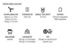 Gizli Kapı Menteşesi 135mm 80kg  Mat Krom