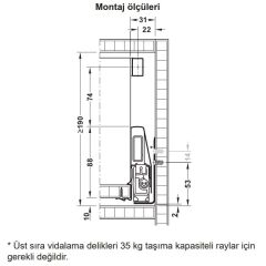Hafele İç Çekmece Seti 60'lık Modül İçin Kare Bordürlü 45'lik Gri