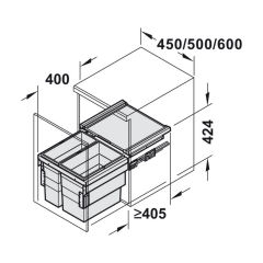 Hafele CARGO SYNCHRO 600 Çöp Kutusu (28+28 Litre)