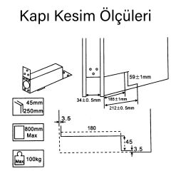 Pivot Kapı Menteşesi Frenli 80cm 100Kg Paslanmaz Çelik