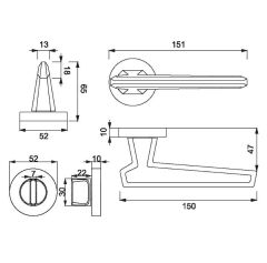 SINA Kapı Kolu Seti WC Krom Parlak