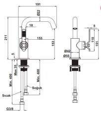 Hafele LOFT Lavabo Bataryası Titanyum