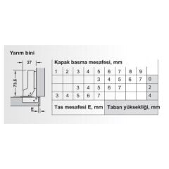 Hafele Metalla 110 SM 105° Yarı Binili Gizli Menteşe