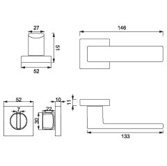CUBE Kapı Kolu Seti WC Altın Parlak