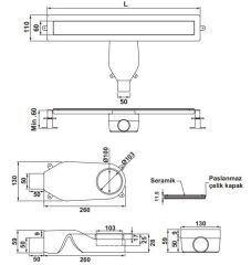 Hafele PROLINE Duş Kanalı Yatay 600mm Mat Siyah