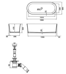 Hafele BALNEUS Küvet Parlak Beyaz 1690X685X520