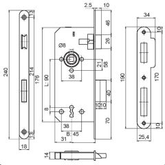 Gömme Kilit Oda Tipi Klasik Anahtarlı 45/18mm Antik Pirinç