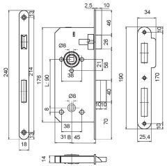 Gömme Kilit WC Tipi 45/18mm Nikel