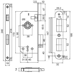 Gömme Kilit Oda Tipi 45/18mm Siyah Mat