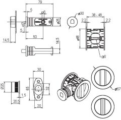 Kayar Kapı Kilit Seti WC Tipi Pirinç Parlak