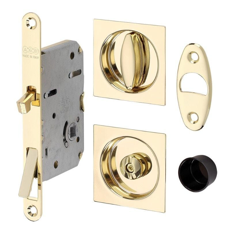 Kayar Kapı Kilit Seti WC Kare Rozet Pirinç Parlak