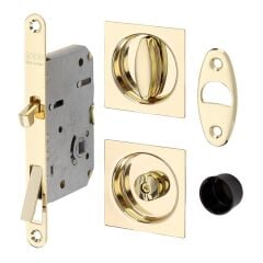 Kayar Kapı Kilit Seti WC Kare Rozet Pirinç Parlak