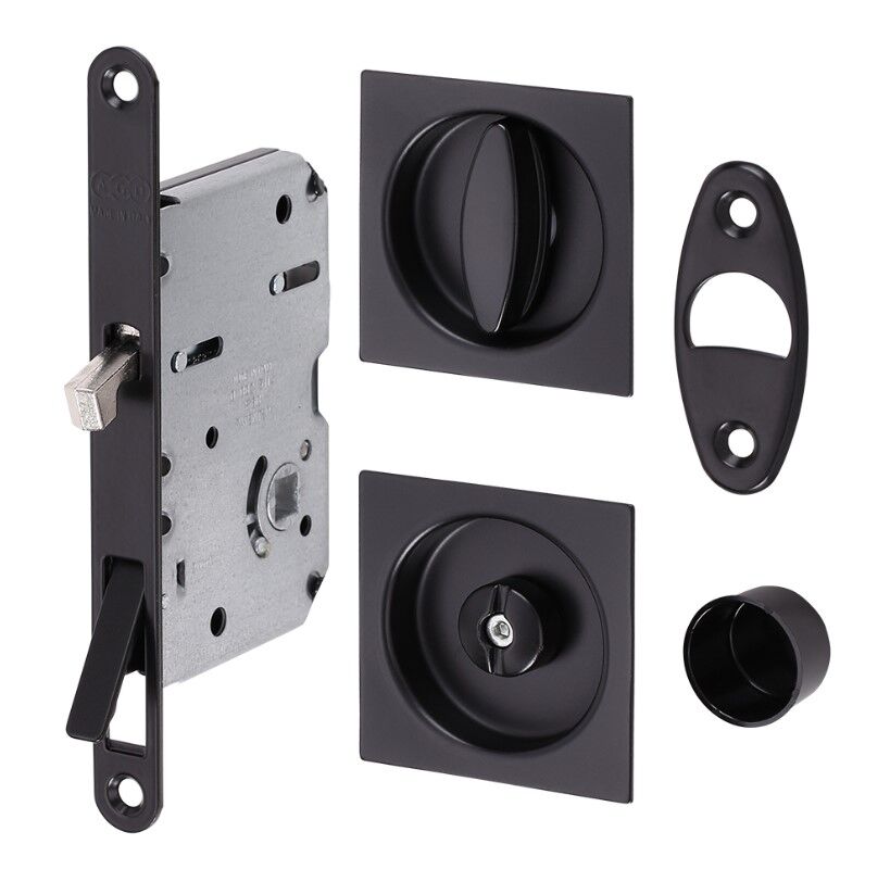Kayar Kapı Kilit Seti WC Kare Rozet Siyah Mat