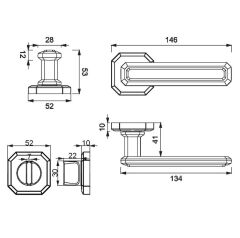 KING Kapı Kolu Seti WC Antik Pirinç Fırçalanmış
