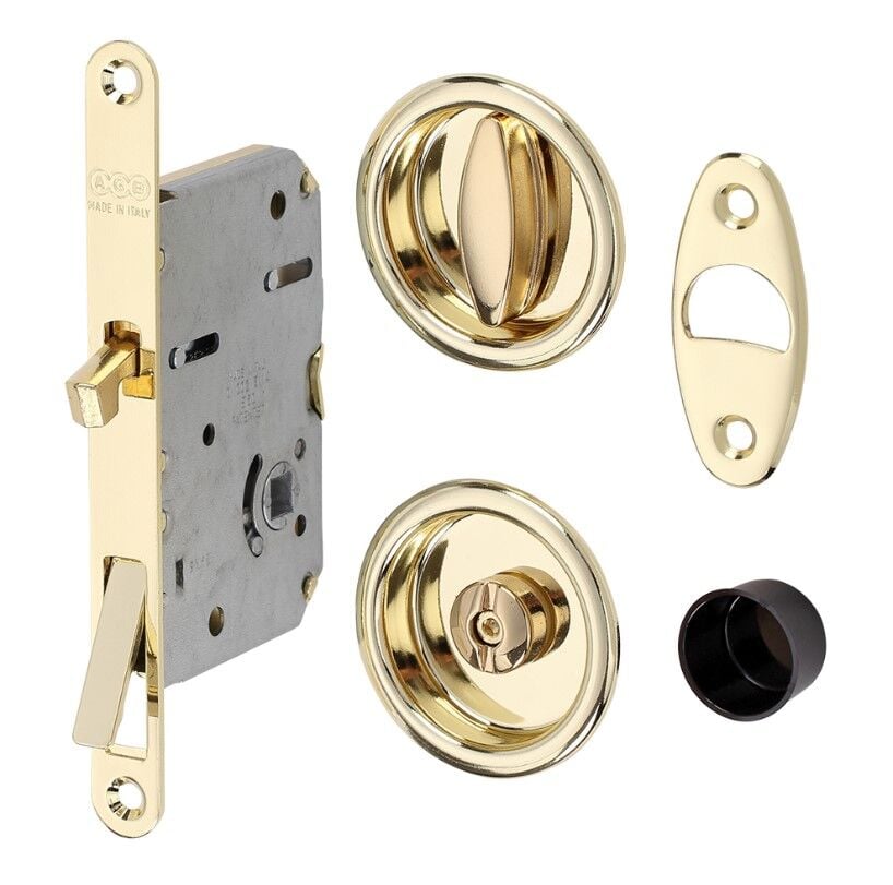 Kayar Kapı Kilit Seti WC Yuvarlak Rozet Pirinç Parlak