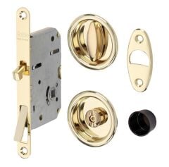 Kayar Kapı Kilit Seti WC Yuvarlak Rozet Pirinç Parlak