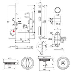 Kayar Kapı Kilit Seti WC Yuvarlak Rozet Siyah Mat